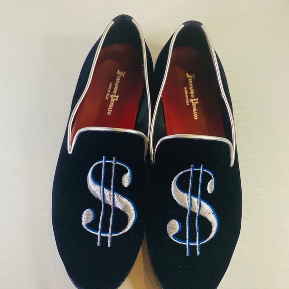 NAVY BLUE VELVET MENS LOAFER W/MONEY SIGN SIZE 10 main image 8